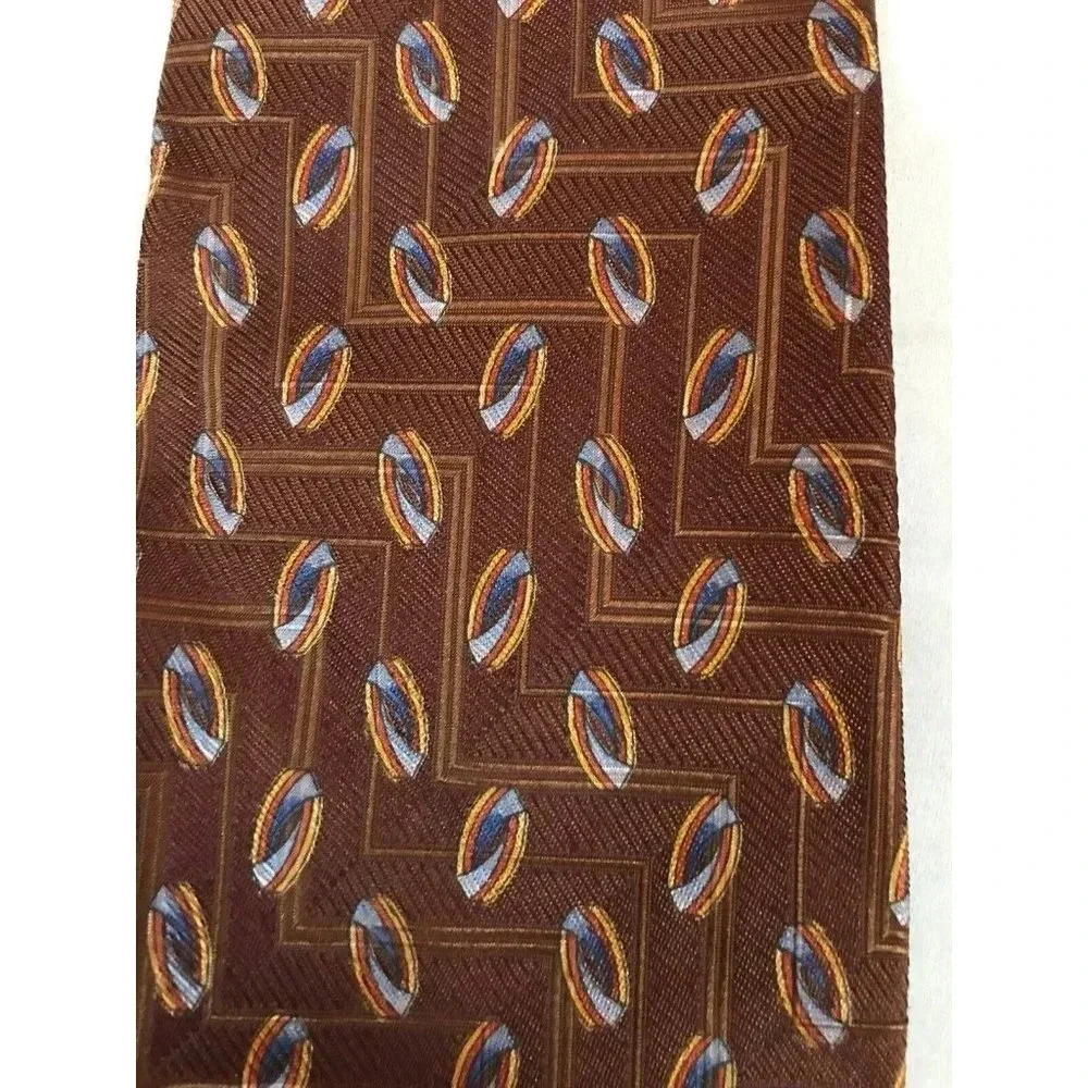 Ermenegildo Zegna Brown Abstract Circular Geometric 100% Silk Classic Neck Tie